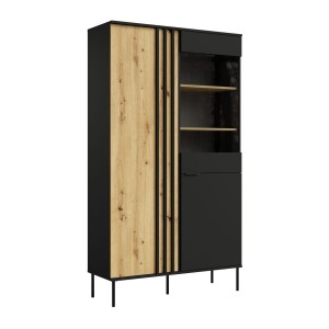 Vitrine design IZO – 2 portes – Noir onyx & Chêne clair – 110x195x40 cm