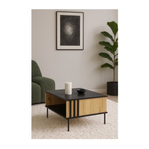 Table basse design IZO – Noir onyx & Chêne clair – 87x43x66 cm