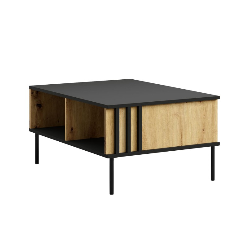 Table basse design IZO – Noir onyx & Chêne clair – 87x43x66 cm