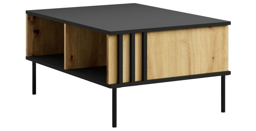Table basse design IZO – Noir onyx & Chêne clair – 87x43x66 cm