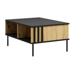 Table basse design IZO – Noir onyx & Chêne clair – 87x43x66 cm