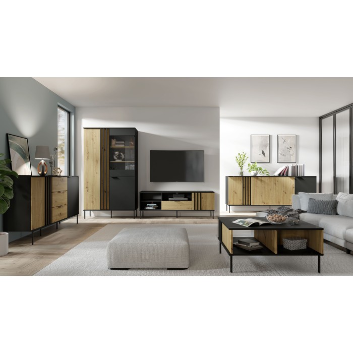 Table basse design IZO – Noir onyx & Chêne clair – 87x43x66 cm