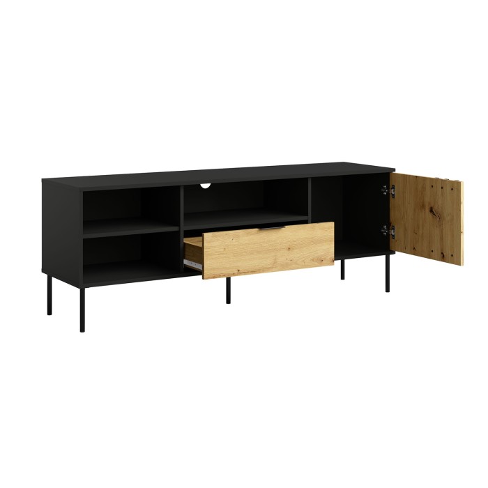Meuble TV design IZO – Noir onyx & Chêne clair – 160x58x40 cm