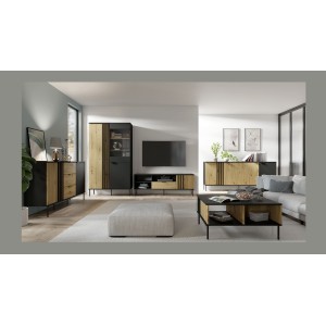 Meuble TV design IZO – Noir onyx & Chêne clair – 160x58x40 cm