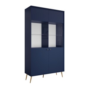 Vitrine design AZURÉA – 2 portes vitrées LED – Bleu profond – 106x191x41 cm