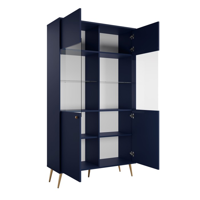 Vitrine design AZURÉA – 2 portes vitrées LED – Bleu profond – 106x191x41 cm