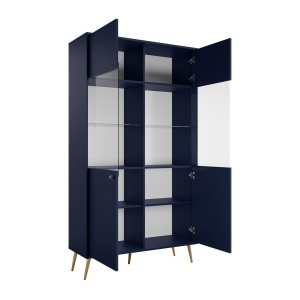 Vitrine design AZURÉA – 2 portes vitrées LED – Bleu profond – 106x191x41 cm