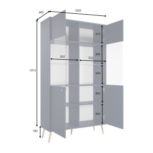 Vitrine design AZURÉA – 2 portes vitrées LED – Bleu profond – 106x191x41 cm