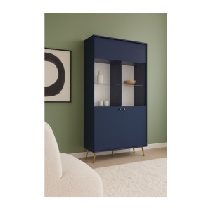 Vitrine design AZURÉA – 2 portes vitrées LED – Bleu profond – 106x191x41 cm