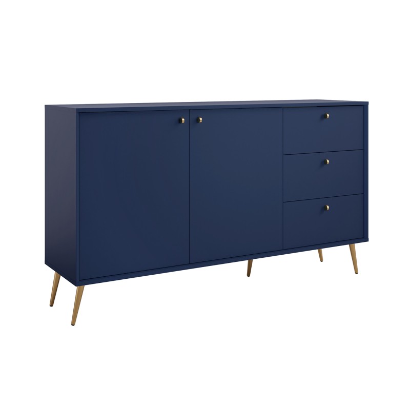 Buffet design AZURÉA – 2 portes & 3 tiroirs – Bleu profond – 156x89x41 cm