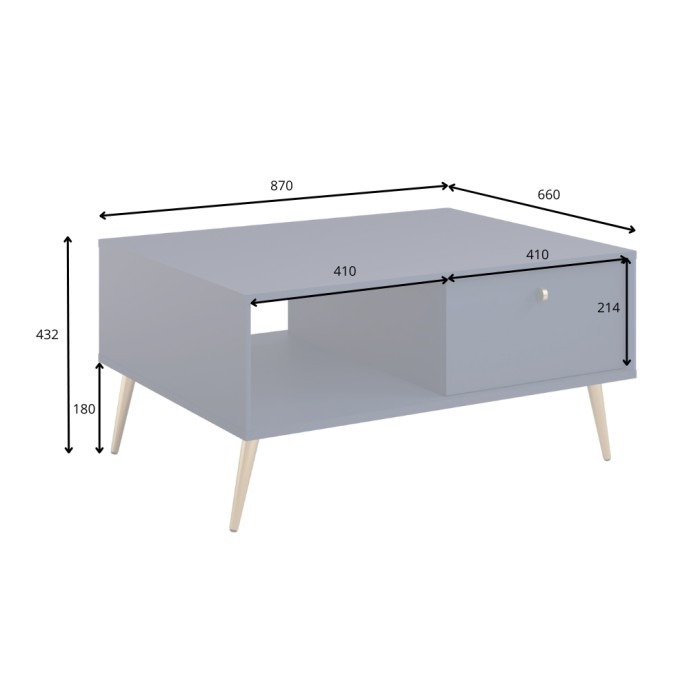 Table basse design AZURÉA – Niche + 1 porte abattante – Bleu profond – 87x43x66 cm