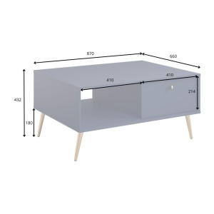 Table basse design AZURÉA – Niche + 1 porte abattante – Bleu profond – 87x43x66 cm