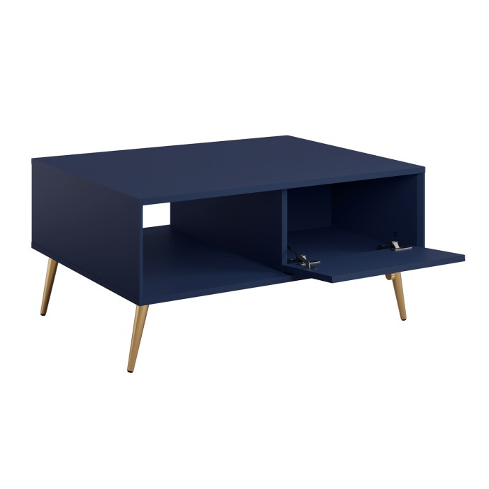 Table basse design AZURÉA – Niche + 1 porte abattante – Bleu profond – 87x43x66 cm
