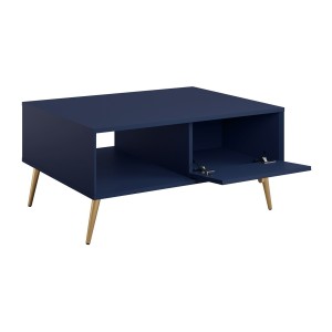 Table basse design AZURÉA – Niche + 1 porte abattante – Bleu profond – 87x43x66 cm