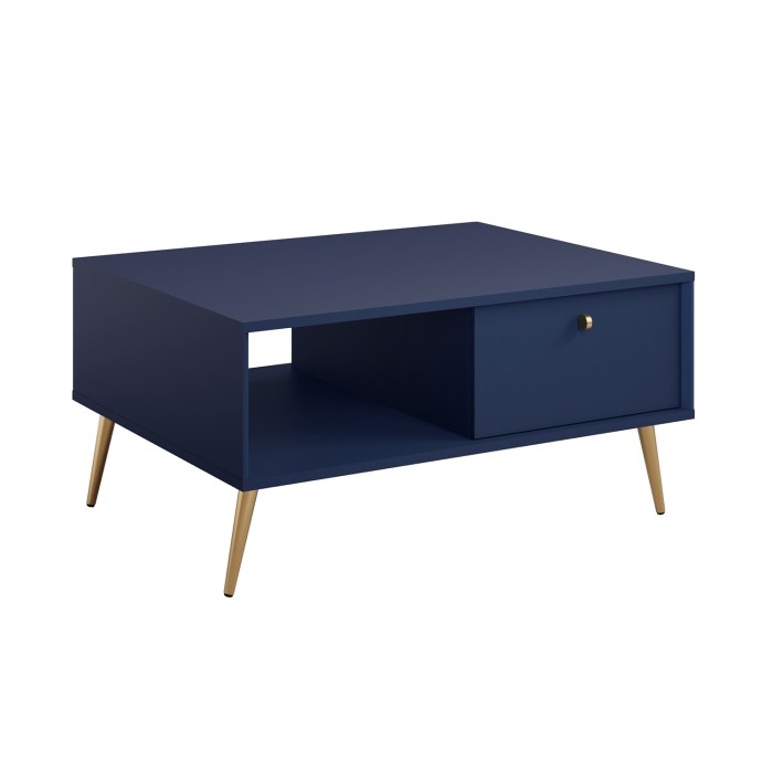 Table basse design AZURÉA – Niche + 1 porte abattante – Bleu profond – 87x43x66 cm
