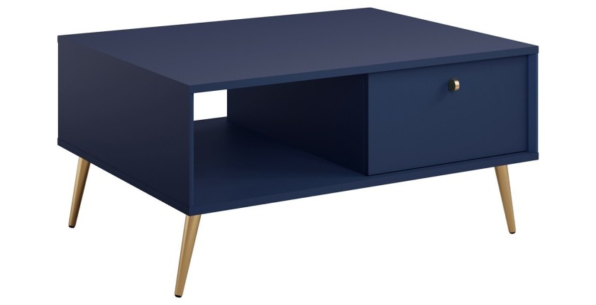Table basse design AZURÉA – Niche + 1 porte abattante – Bleu profond – 87x43x66 cm