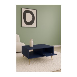 Table basse design AZURÉA – Niche + 1 porte abattante – Bleu profond – 87x43x66 cm