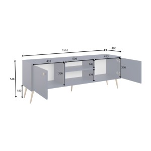 Meuble TV design AZURÉA – 2 portes & 2 niches – Bleu profond – 156x55x41 cm