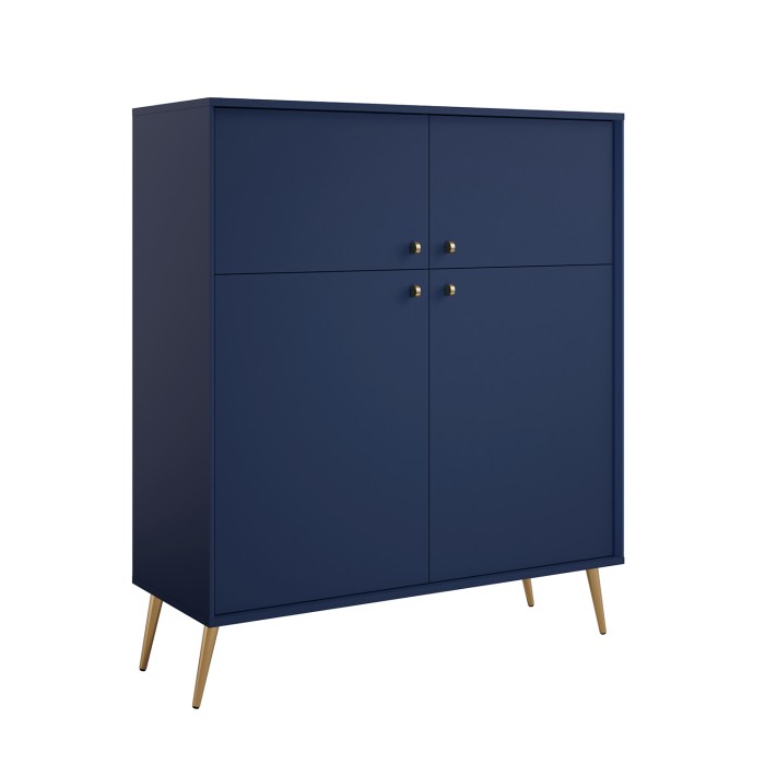 Buffet haut design AZURÉA – 2 portes battantes – Bleu profond – 105x122x41 cm