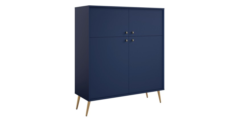 Buffet haut design AZURÉA – 2 portes battantes – Bleu profond – 105x122x41 cm