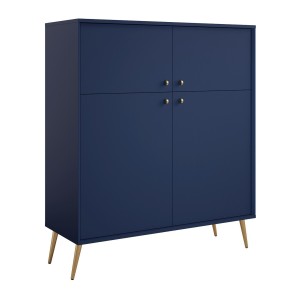 Buffet haut design AZURÉA – 2 portes battantes – Bleu profond – 105x122x41 cm