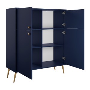 Buffet haut design AZURÉA – 2 portes battantes – Bleu profond – 105x122x41 cm