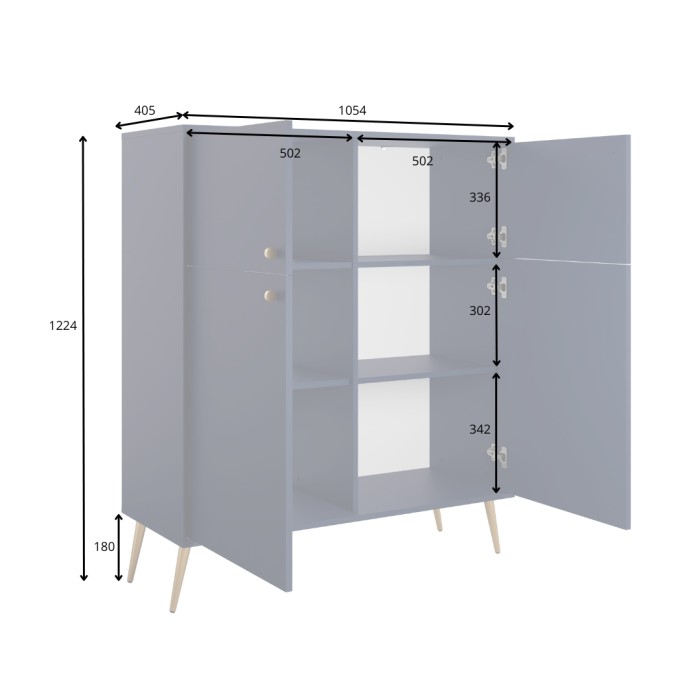 Buffet haut design AZURÉA – 2 portes battantes – Bleu profond – 105x122x41 cm