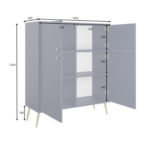 Buffet haut design AZURÉA – 2 portes battantes – Bleu profond – 105x122x41 cm