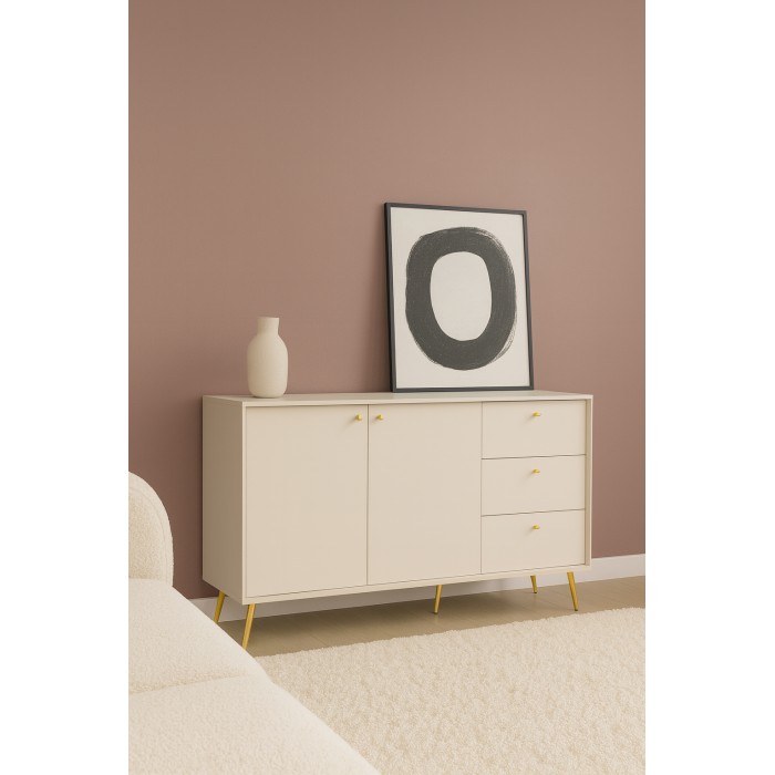 Buffet design AZURÉA – 2 portes + 3 tiroirs – Coloris sable chic
