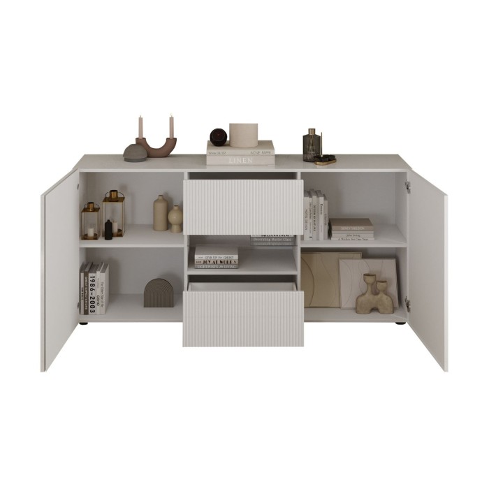 Buffet SCENA 2 portes et 2 tiroirs blanc laqué ouvert