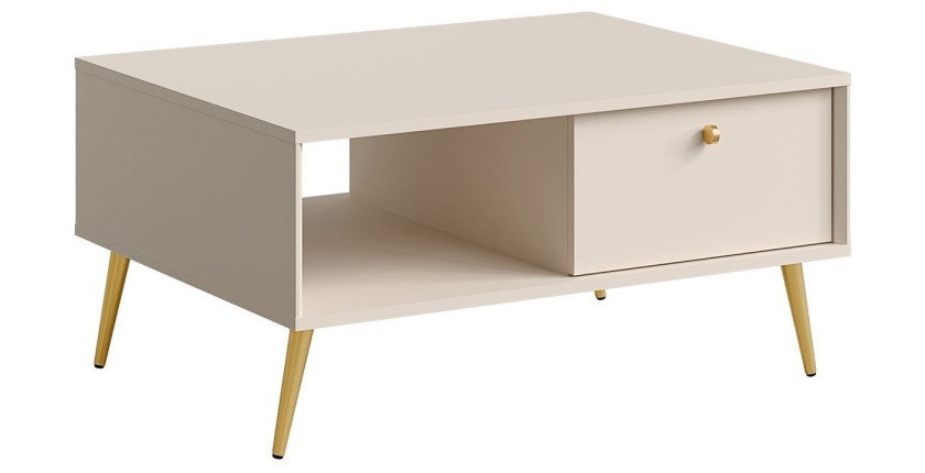 Table basse design AZURÉA – 1 niche + 1 porte abattante – Coloris sable