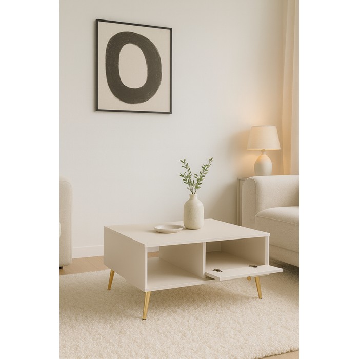 Table basse design AZURÉA – 1 niche + 1 porte abattante – Coloris sable