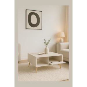 Table basse design AZURÉA – 1 niche + 1 porte abattante – Coloris sable
