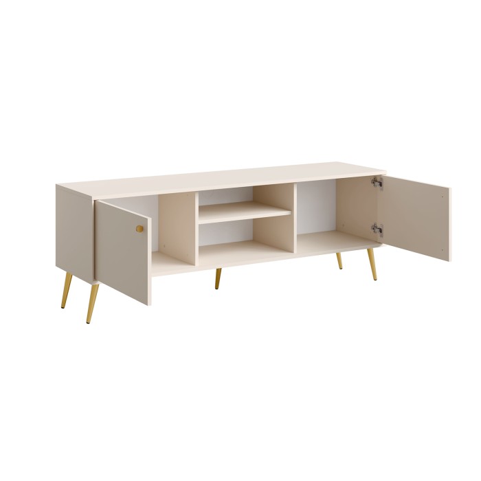 Meuble TV design AZURÉA – 2 portes + 2 niches – Coloris sable