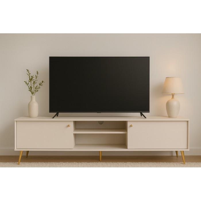 Meuble TV design AZURÉA – 2 portes + 2 niches – Coloris sable
