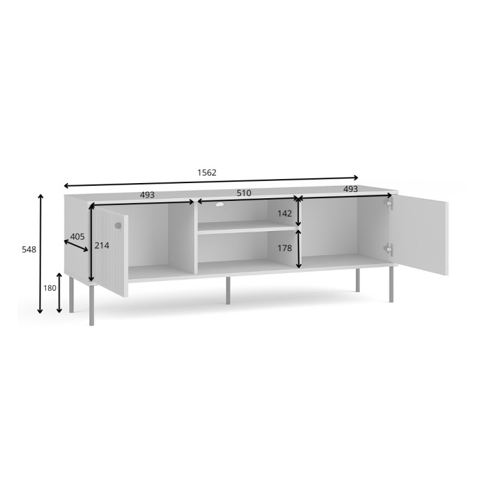 Meuble TV ISIS – 2 portes & 2 niches – Gris – 157x55x41 cm
