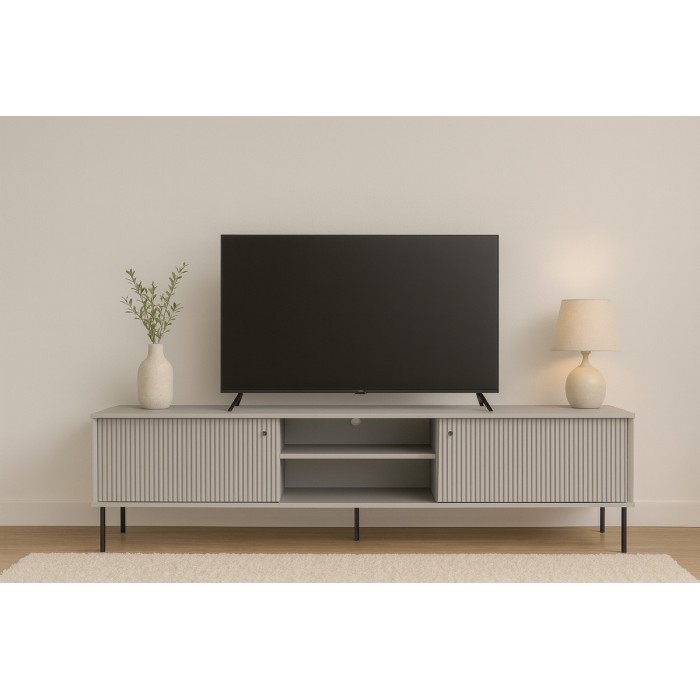 Meuble TV ISIS – 2 portes & 2 niches – Gris – 157x55x41 cm
