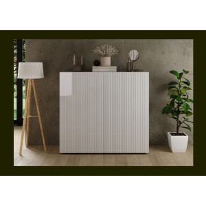 Buffet haut SCENA blanc laqué mis en situation dans un décor 3D