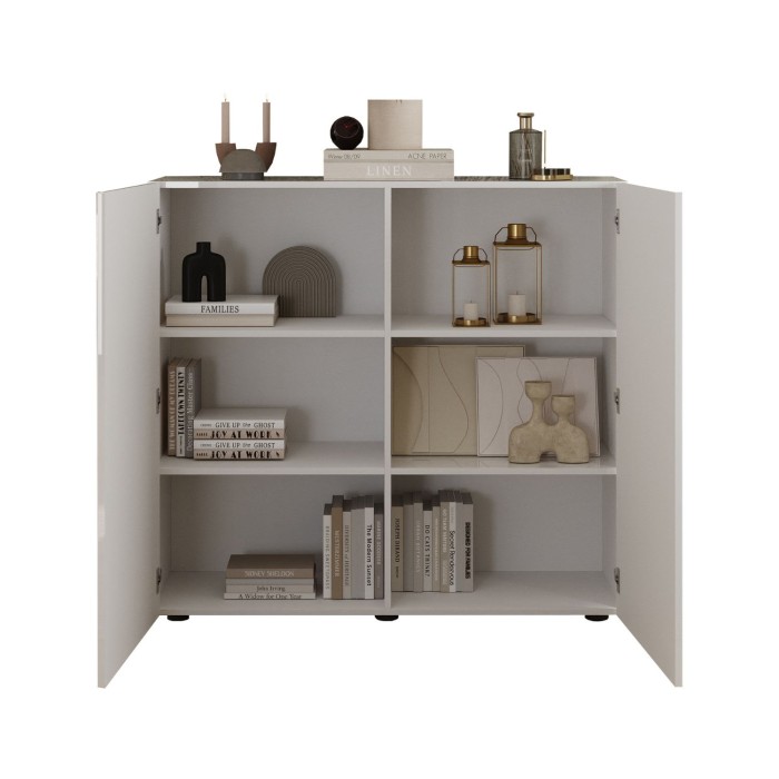 Buffet haut SCENA blanc laqué ouvert