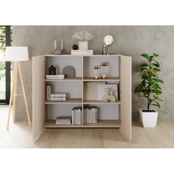 Buffet haut SCENA cachemire ouvert mis en situation dans un décor 3D