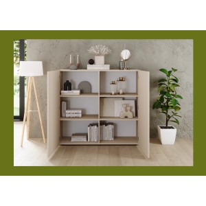 Buffet haut SCENA cachemire ouvert mis en situation dans un décor 3D