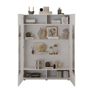 Vitrine SCENA blanc laqué 2 portes ouvertes