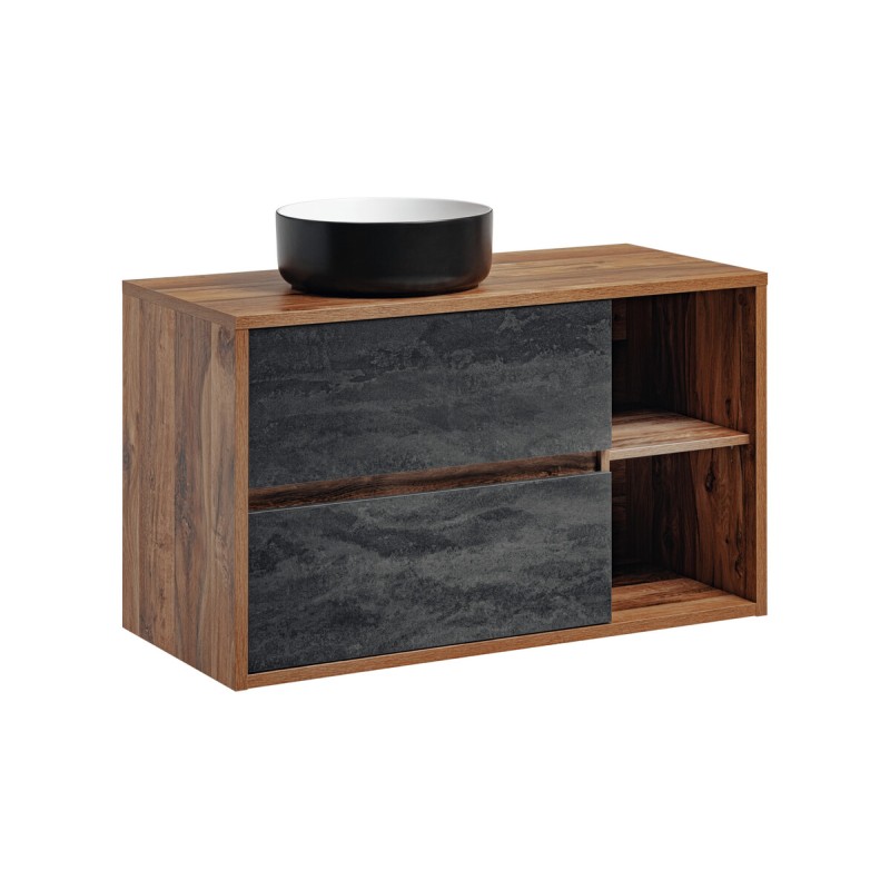 Ensemble meuble sous vasque GABI 100 cm avec vasque à poser ronde noire et blanche