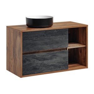 Ensemble meuble sous vasque GABI 100 cm avec vasque à poser ronde noire et blanche