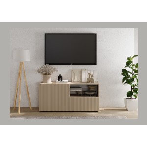 Meuble TV SCENA 1 porte 1 tiroir cachemire mis en situation dans un décor 3D