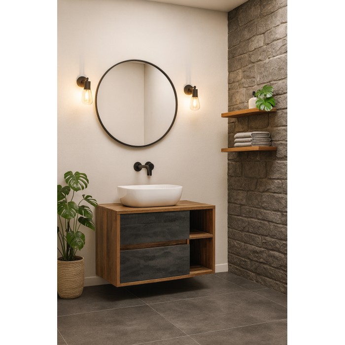 Ensemble meuble sous vasque GABI 100 cm avec vasque à poser blanche