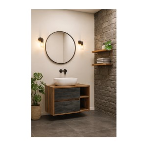 Ensemble meuble sous vasque GABI 100 cm avec vasque à poser blanche
