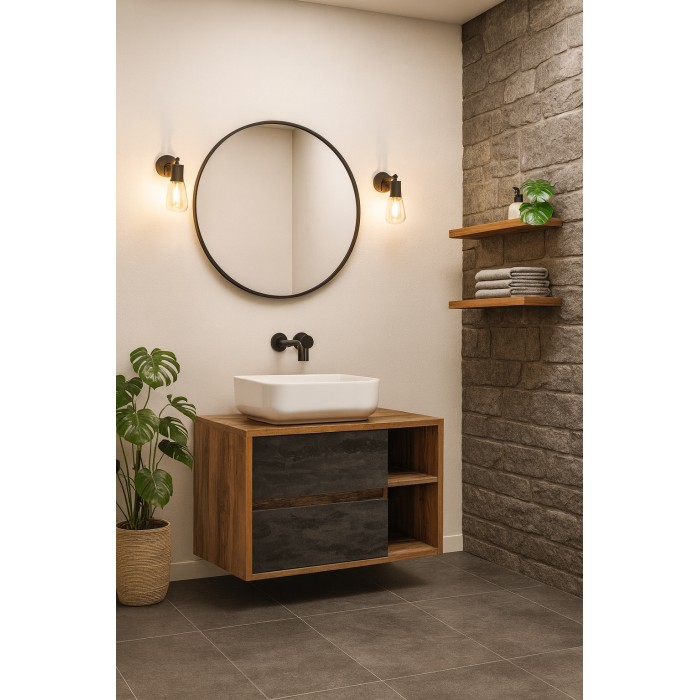 Ensemble meuble sous vasque GABI 100 cm avec vasque rectangulaire blanche