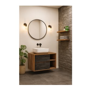 Ensemble meuble sous vasque GABI 100 cm avec vasque rectangulaire blanche