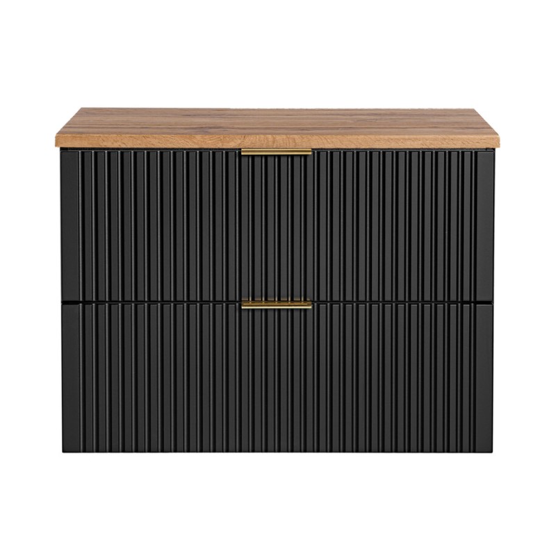 Ensemble meuble sous vasque NOXERA 80 cm – Noir mat et chêne – 2 tiroirs + 2 niches + plan vasque
